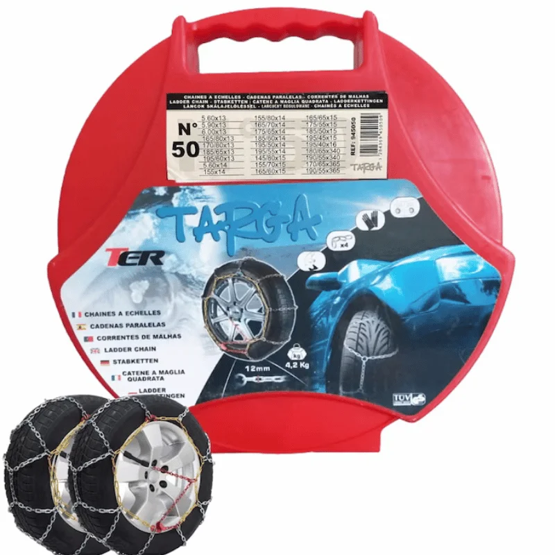 Lanturi de zapada pentru roti R13 R14 R15 R16 antiderapante nr. 50 setul contine-, Manusi, Instructiuni, Covoras pentru genunchi, Lant x2 buc. Material: otel Dimensiunea zalelor lantului de zapada 12 [1]