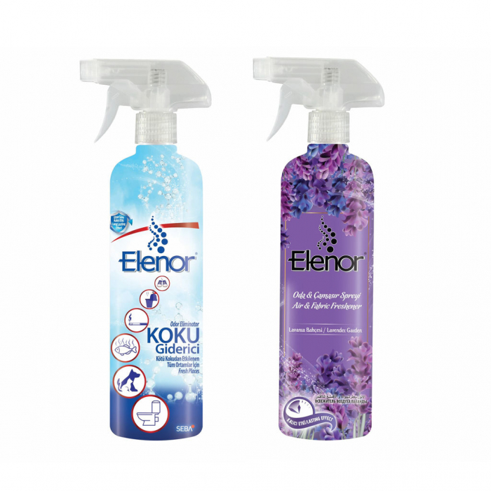 Pachet odorizante: Odorizant pentru camera Elenor Odor Eliminator 500 ml + Odorizant pentru cameră și textile Elenor Lavandă 500 ml [1]