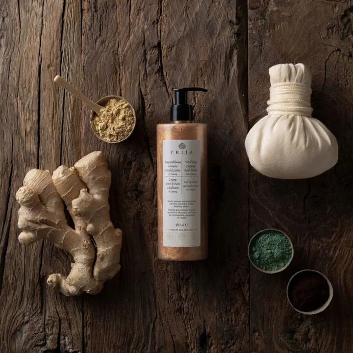 Set cosmetice cadou vegane Prija, 4x380ml, sampon intaritor si balsam, gel de dus cu particule aurii cu ginseng, crema hidratanta cu vitamina E [4]