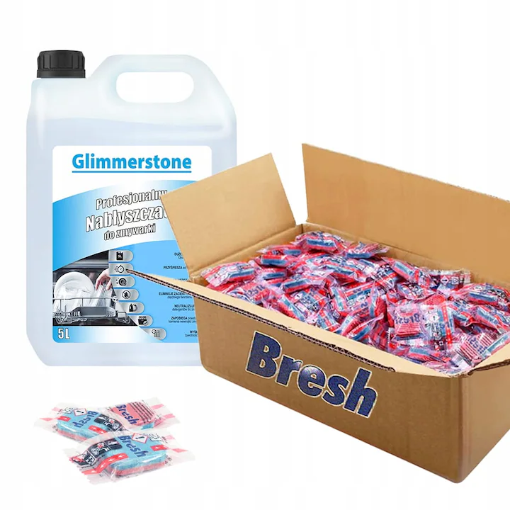 Set tablete pentru masina de spalat vase Bresh 12 in 1 100 buc + agent de clatire Glimmerstone 5L, multicolor [1]