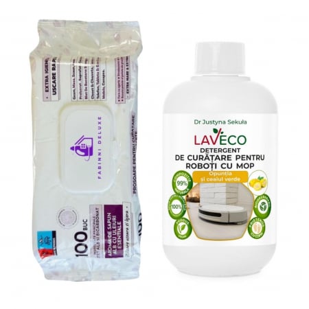 Produse BIO - Detergent pentru Aspirator Robot cu Mop Bio(100% Natural) Universal cu miros de ceai verde-100 spalari+Servetele cu bicarbonat