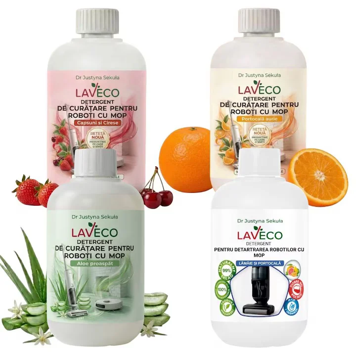 Produse Curatenie - Detergent Si Solutie Calcar pentru Aspirator Robot cu Mop compatibil cu orice Robot-formula noua cu parfum mai intens!-hipoalergenic! 4 X 0, 5 L
