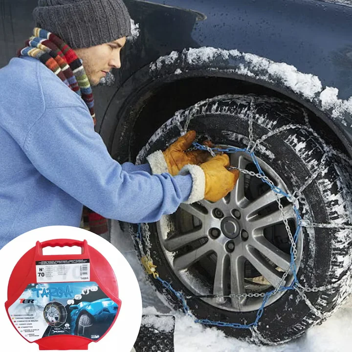 Lanturi de zapada pentru roti 205/45R16 215/40R16 205/40R17 antiderapante nr. 70-Setul contine-Manusi Instructiuni Covoras pentru genunchi Lant x2 buc. Material: otel Dimensiunea zalelor lantului de z [2]