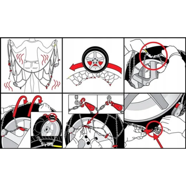 Lanturi de zapada pentru roti 205/45R16 215/40R16 205/40R17 antiderapante nr. 70-Setul contine-Manusi Instructiuni Covoras pentru genunchi Lant x2 buc. Material: otel Dimensiunea zalelor lantului de z [4]