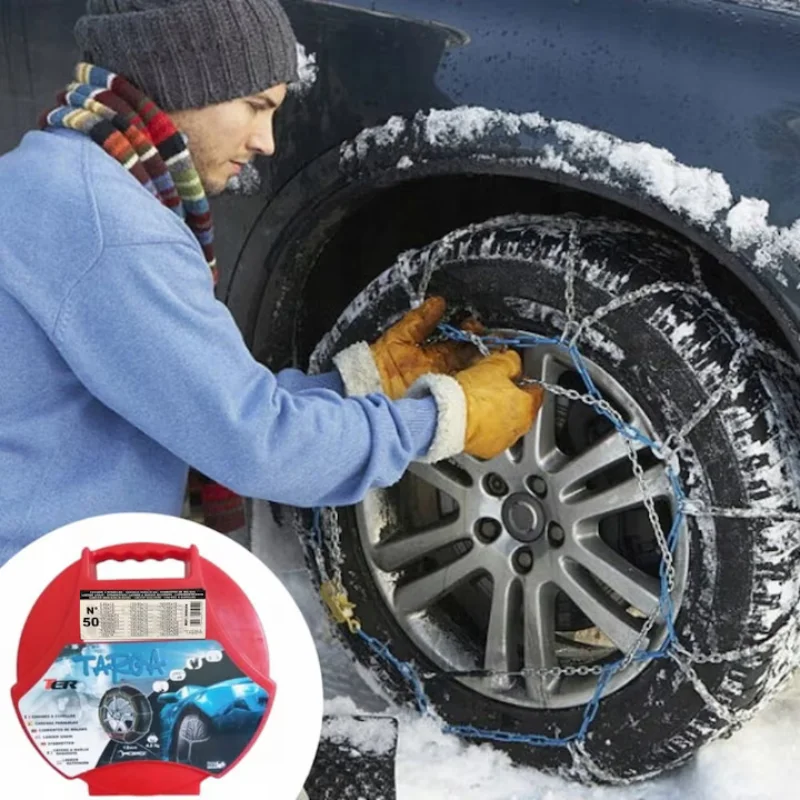 Lanturi de zapada pentru roti R13 R14 R15 R16 antiderapante nr. 50 setul contine-, Manusi, Instructiuni, Covoras pentru genunchi, Lant x2 buc. Material: otel Dimensiunea zalelor lantului de zapada 12 [2]