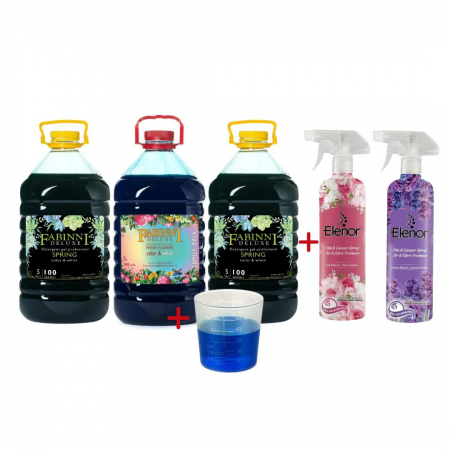 Pachete Avantajoase - Pachet 3x5L Detergent FabinniDeluxe Spring/Fresh+2 buc x500 ml Parfum camera si textil Eleonor bujori si lavanda+dozator cadou!