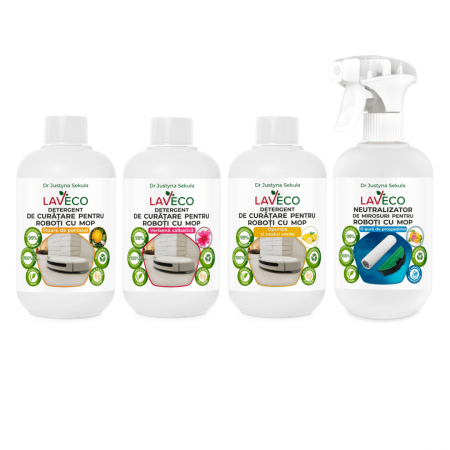 Produse BIO - Pachet 3xDetergent Natural pentru Robotii aspirator cu mop Universal compatibil cu orice robot cu mop+Neutralizator Natural pentru curatare si miros-LavEco