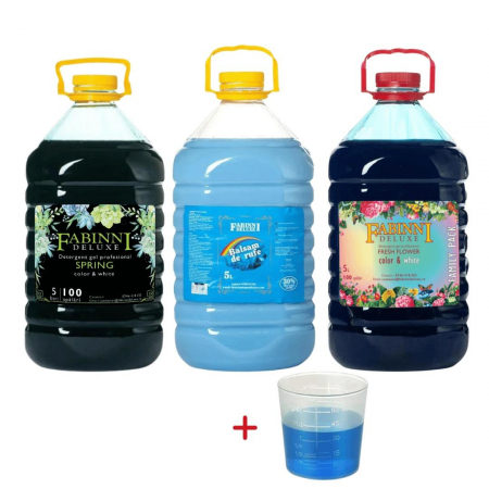 PRODUSE - Pachet Detergent Fabinni Deluxe 2X5 l Spring/Fresh+1 Balsam 5 L prospetime marina+1 dozator cadou!