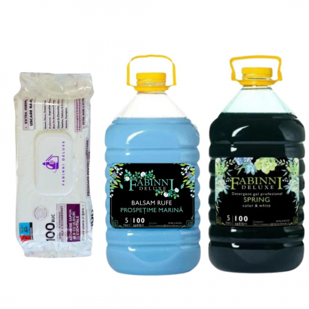 PRODUSE - Pachet Detergent Gel Spring Verde Universal Automat 5 l+Balsam fresh marin 5 l+1 Pachet Servetel cu bicarbonat si otet pt multisuprafete tip prosop 100 buc+transport gratuit