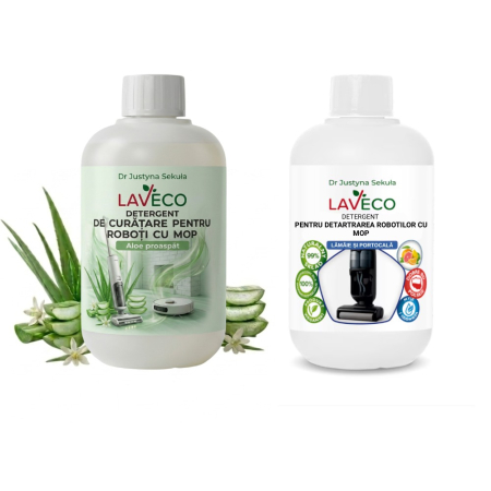 Pachete Avantajoase - Pachet Detergent pentru Aspirator Robot cu Mop cu Aloe si detergent pentru detartrarea  roboșilor cu mop compatibil cu orice Robot-formula noua cu parfum mai intens!-hipoalergenic! 2 X 0, 5
