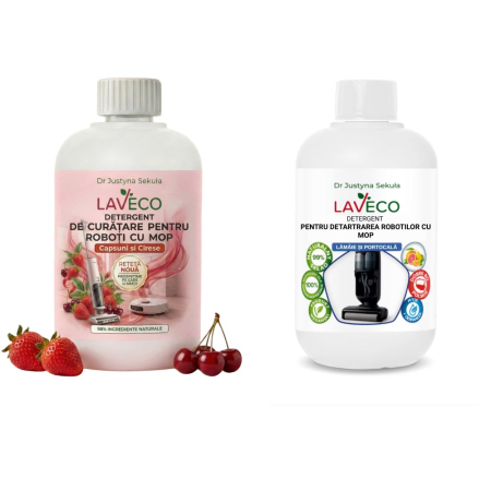 Pachete Avantajoase - Pachet Detergent pentru Aspirator Robot cu Mop capșuni și ciresțe si detergent pentru detartrarea  roboșilor cu mop compatibil cu orice Robot-formula noua cu parfum mai intens!-hipoalergenic! 2 X 0, 5