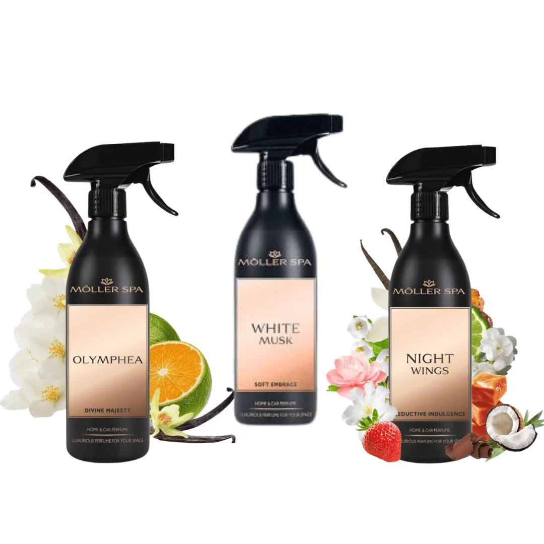 Pachete Luxury - Set 3 Odorizante Premium Möller Spa – Olympea, White Musk & Night Wings | Parfum de Lux pentru Casă și Mașină