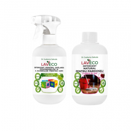 Produse BIO - Solutie pentru curatarea spatiilor de joaca pentru copii Bio (100% Naturala) cu menta si lamaie-0.5 l+Solutie pentru spalarea podelei Bio- o adiere de vara -0.5 l