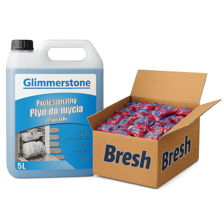 Pachete Avantajoase - Tablete pentru masina de spalat vase 12 in 1 Bresh Germania 500 buc+Detergent pentru masina de spalat vase Glimmerstone 5 l pt intretinerea masinii, eliminarea calcarului si improspatarea masinii