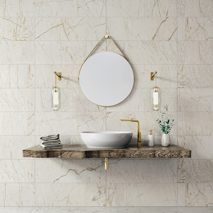 Faianta rectificata tip marmura, Astoria Crema 1. QK47, 30x90 cm, crem, finisaj lucios [2]