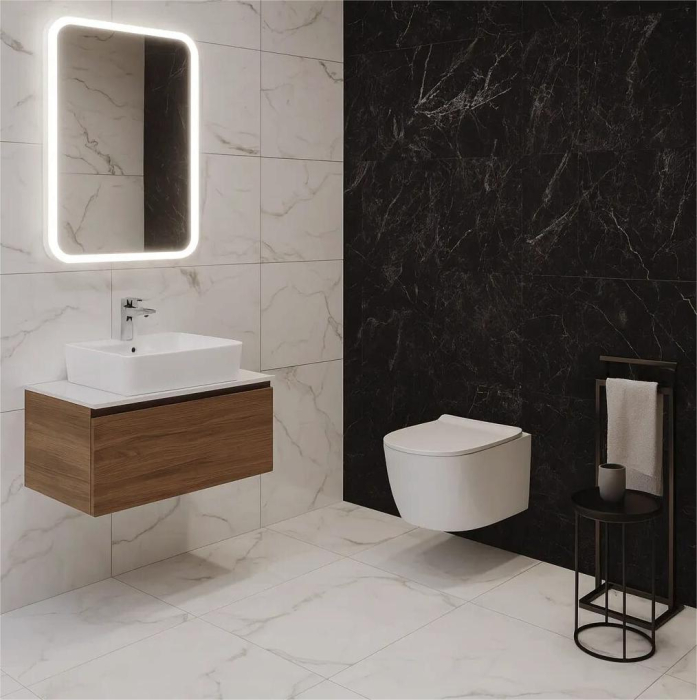 Faianta rectificata tip marmura, Adela Anthracite 30x90, negru, finisaj lucios [2]