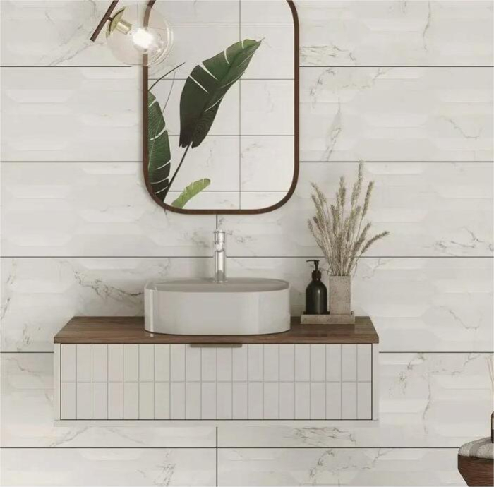 Faianta rectificata tip marmura, Adonis White Decofon 30x90, alb, finisaj lucios [2]