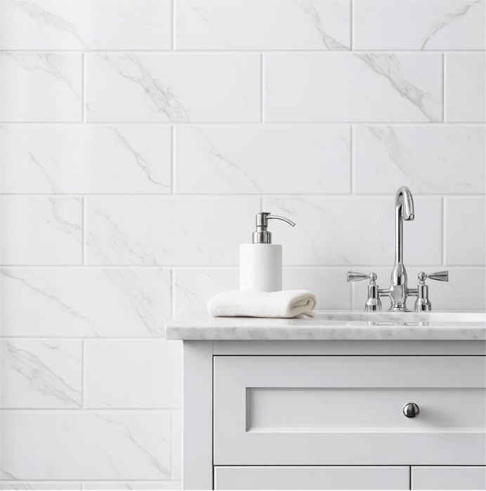 Faianta rectificata tip marmura, Paris White 30x90, alb, finisaj lucios [2]