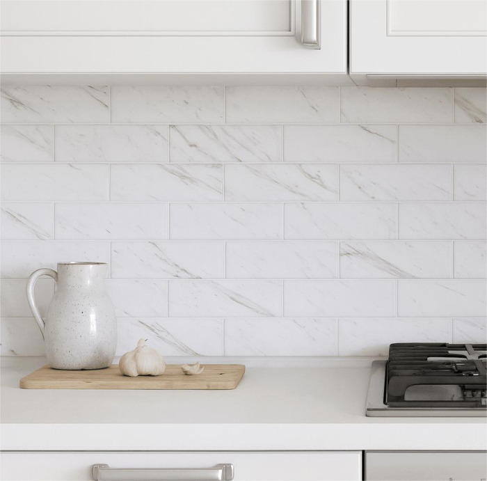 Faianta rectificata tip marmura, Nuvola White 30x90, alb, finisaj mat [2]