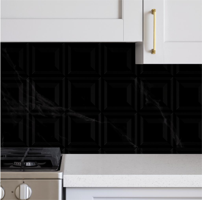 Faianta rectificata tip marmura, Paris Black Decofon 30x90, negru, finisaj lucios [2]