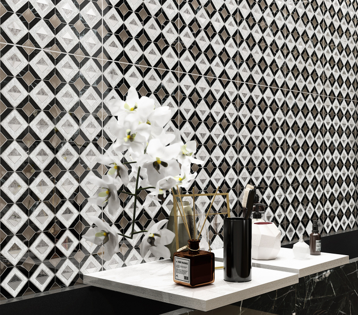 Piesa decorativa rectificata, Statuario Geometric White 3275, 30X60cm, alb, mix [2]