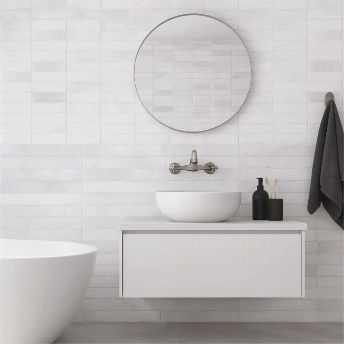 Faianta rectificata tip piatra, Juno Diamond 30x90, alb, finisaj lucios [2]