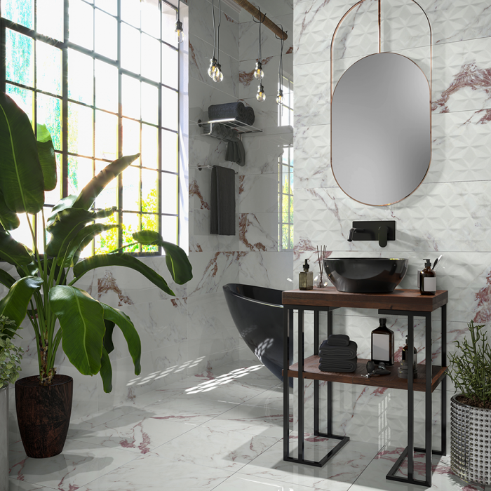 Faianta tip marmura Oasis Damson Decofon 30x90 alb, 1.63mp/cut [2]