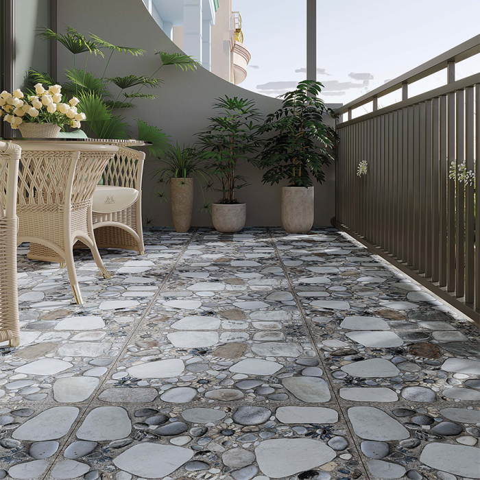Gresie portelanata tip piatra, Loreto Dark Mat REC 1, 60x60 cm, gri, finisaj mat, 1.81mp/cut [3]