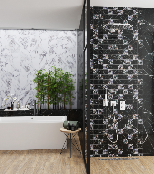 Gresie portelanata tip marmura Statuario White 6355, 45x45 cm, alb, albastru [6]