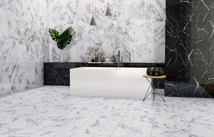 Gresie portelanata tip marmura Statuario White 6355, 45x45 cm, alb, albastru [7]