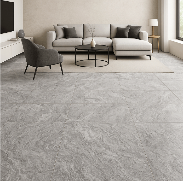 Gresie rectificata tip ciment, Moonwalk Light Grey, 60x120 cm, gri, finisaj lucios [2]
