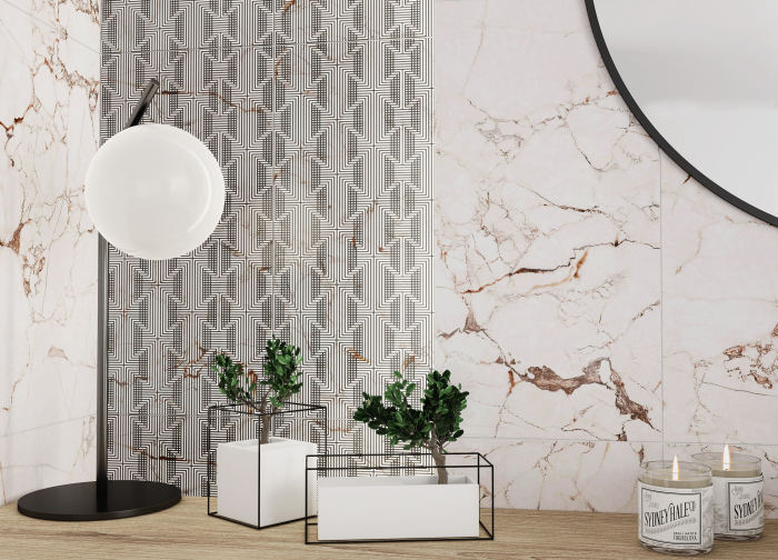 Gresie portelanata tip marmura Marquina White 6215, 45x45 cm, alb, maro, finisaj mat [7]