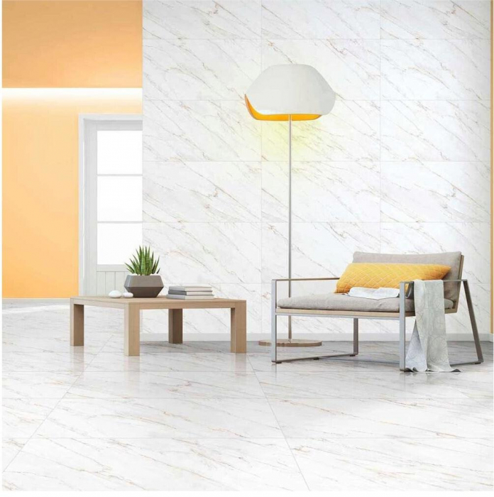 Gresie portelanata tip marmura Mellow Gold 60x120 cm alb, maro, finisaj lucios [2]