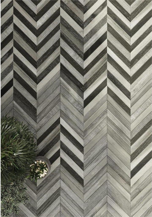 Gresie portelanata tip parchet Nordik Dark Grey Mix Motif Fishbone 941311, 40x60 cm, gri [2]