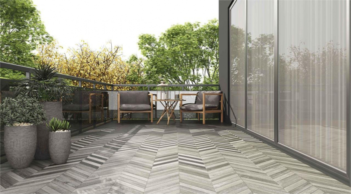 Gresie portelanata tip parchet Nordik Light Mix Motif Fishbone 941310, 40x60 cm, alb, gri [2]