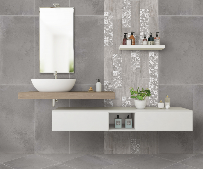 Gresie rectificata portelanata tip ciment, District Grey 6151, 60x120 cm, gri [7]