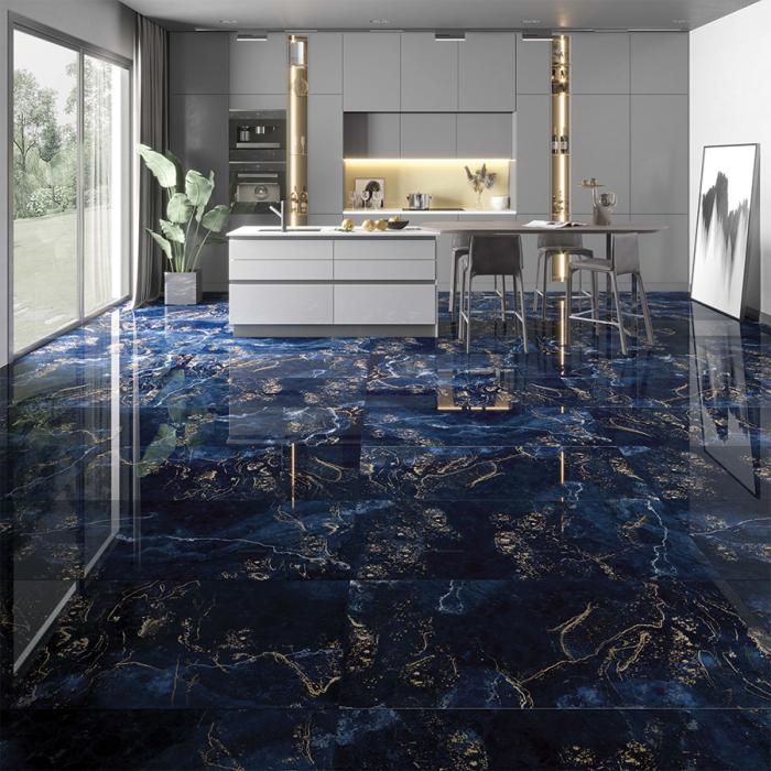 Gresie rectificata portelanata tip marmura,  Fortuna Full LAP 1, 60x120 cm, albastru, finisaj lucios [6]