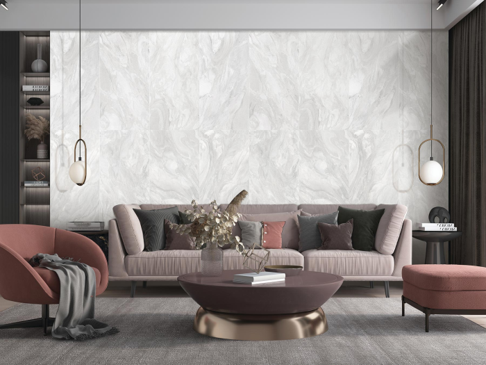 Gresie rectificata tip ciment, Horizon Glow White 60x120 cm, alb, finisaj mat [3]