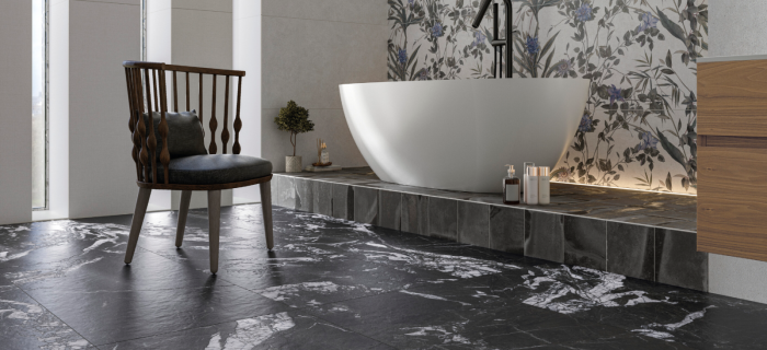Gresie rectificata tip marmura Arvora Black 60X120cm, negru finisaj mat [2]