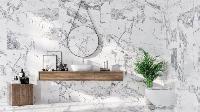 Gresie rectificata tip marmura Invisible Gray 60620410, 60x120 cm alb, albastru, finisaj lucios [5]