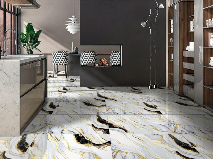 Gresie tip marmura, Cruel Gold 60x120cm, alb, finisaj lucios [2]