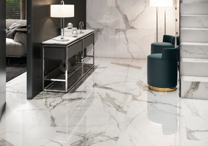 Gresie tip marmura, Statuario 60x120 cm, alb, finisaj lucios [2]