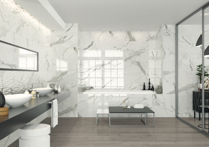 Gresie tip marmura, Statuario 60x120 cm, alb, finisaj lucios [5]