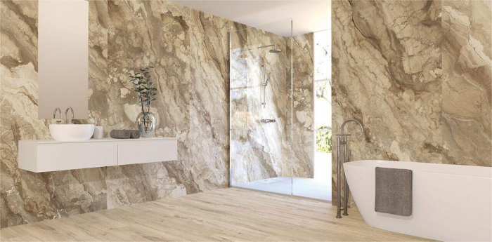 Lastra - Gresie portelanata XXL rectificata tip marmura Rialto Avorio, 120x260 cm, maro, finisaj lucios [2]
