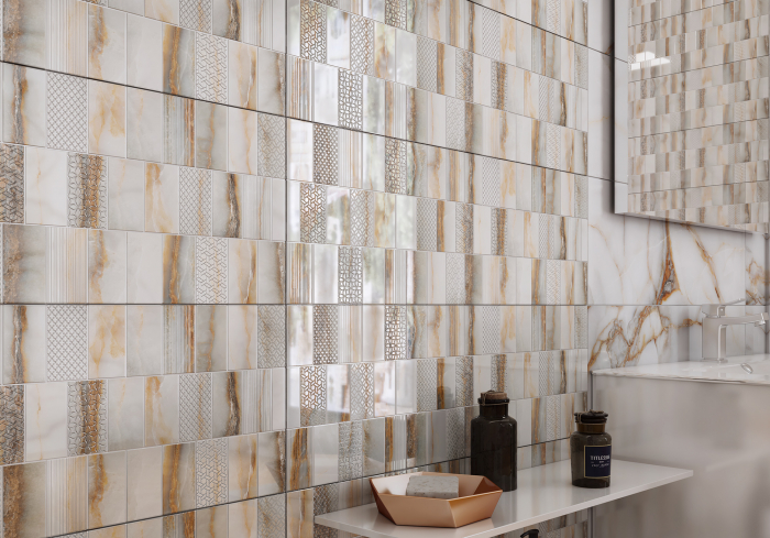 Piesa decorativa rectificata tip marmura, Goldie Mix White 4994, 24.4x74.4 cm, alb, finisaj lucios [2]