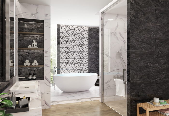 Piesa decorativa rectificata, Altissimo Geometric White 4946, 30X60cm, alb, mix, finisaj lucios [3]