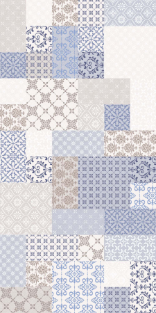 Piesa decorativa rectificata tip textil , Tessuto Patchwork Cream 4878, 30X60 cm, crem, albastru [3]