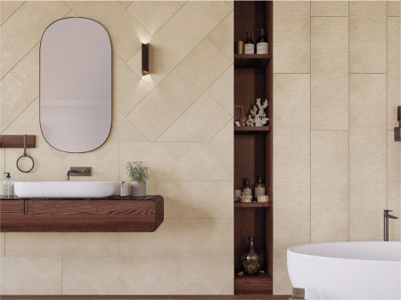 Gresie rectificata portelanata tip ciment SG Ark Ivory 60x120 cm bej, finisaj mat [6]