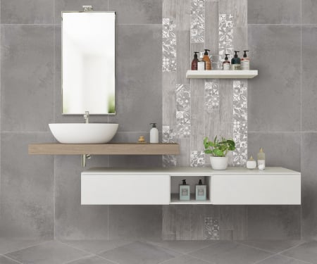 Gresie rectificata portelanata tip ciment, District Grey 6151, 60x120 cm, gri [6]