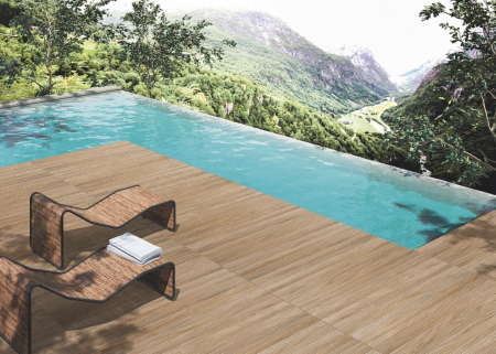 Gresie rectificata portelanata, tip riflaj lemn, Woodline Brown WOD2, 60x120 cm, maro, finisaj mat [1]